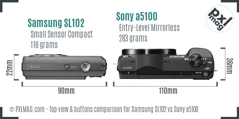 Samsung SL102 vs Sony a5100 top view buttons comparison