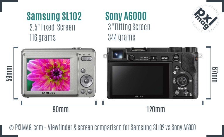 Samsung SL102 vs Sony A6000 Screen and Viewfinder comparison