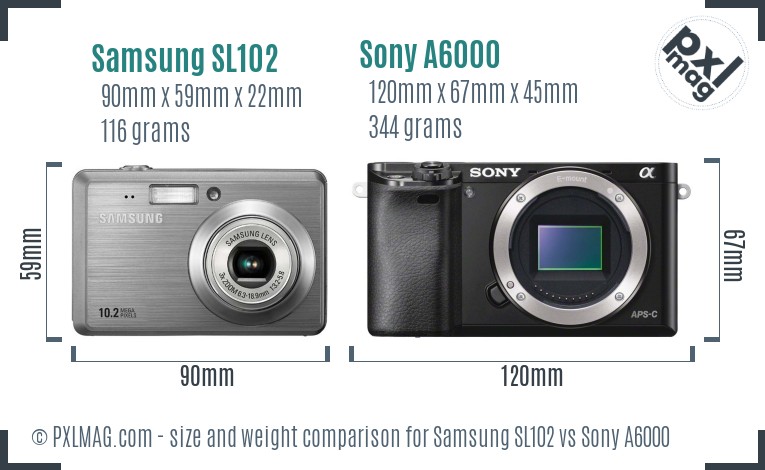 Samsung SL102 vs Sony A6000 size comparison