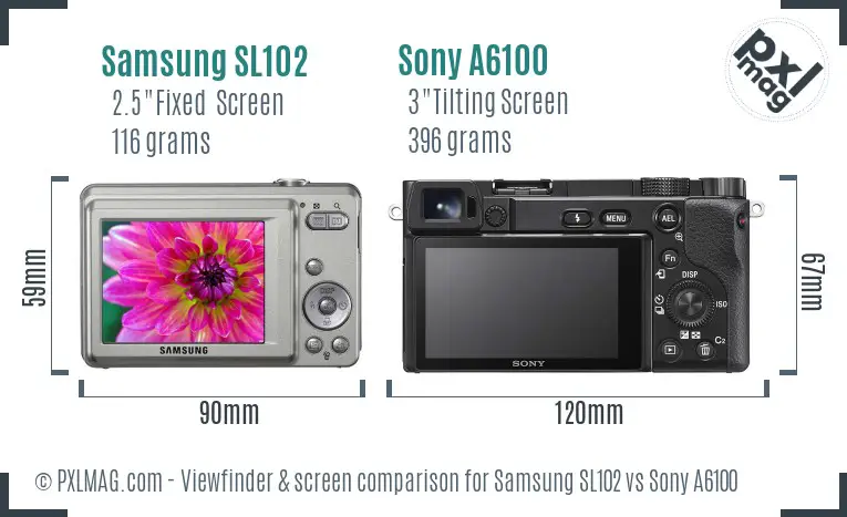 Samsung SL102 vs Sony A6100 Screen and Viewfinder comparison