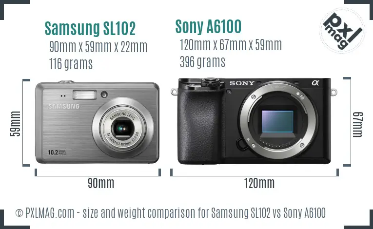 Samsung SL102 vs Sony A6100 size comparison