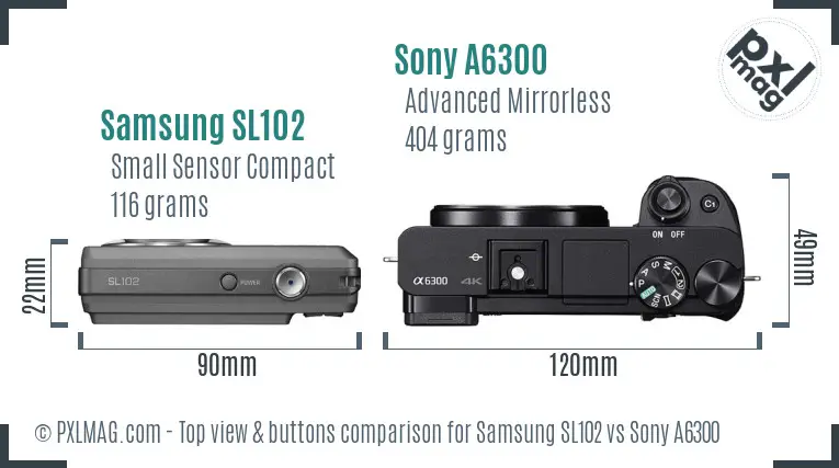 Samsung SL102 vs Sony A6300 top view buttons comparison