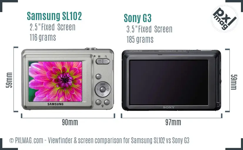 Samsung SL102 vs Sony G3 Screen and Viewfinder comparison Samsung SL102 vs Sony G3 Screen and Viewfinder comparison