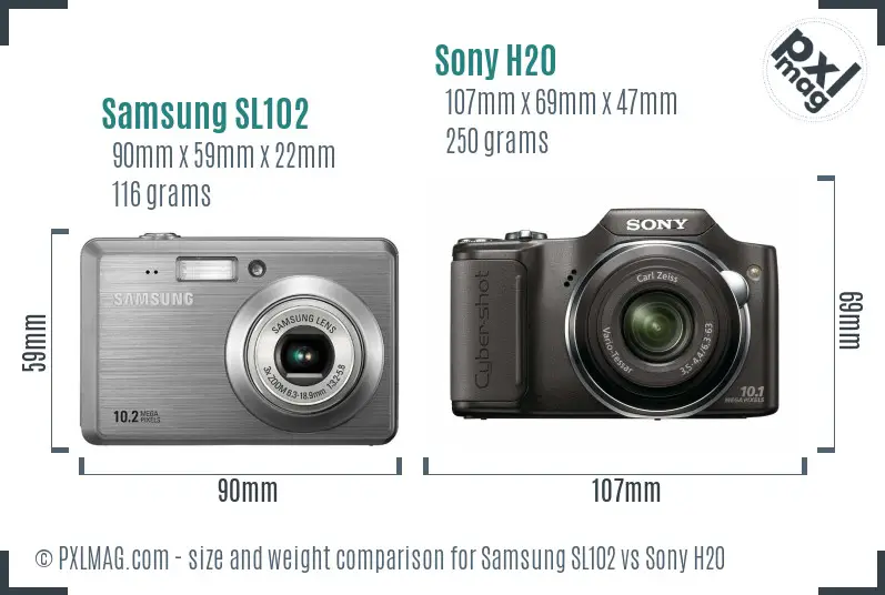 Samsung SL102 vs Sony H20 size comparison