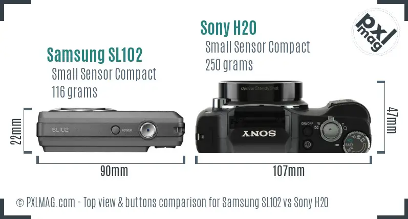 Samsung SL102 vs Sony H20 top view buttons comparison