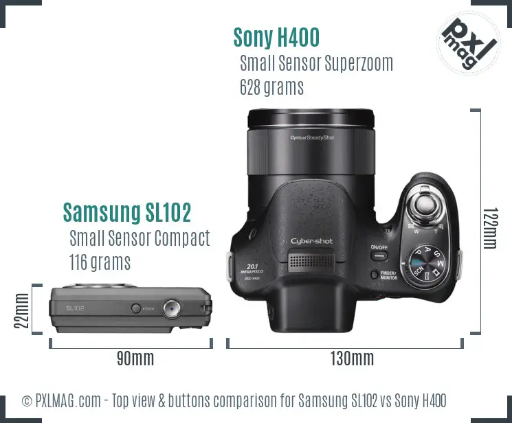 Samsung SL102 vs Sony H400 top view buttons comparison Samsung SL102 vs Sony H400 top view buttons comparison