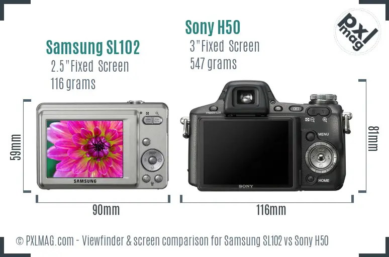 Samsung SL102 vs Sony H50 Screen and Viewfinder comparison