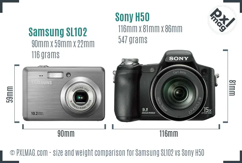 Samsung SL102 vs Sony H50 size comparison