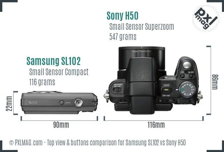 Samsung SL102 vs Sony H50 top view buttons comparison