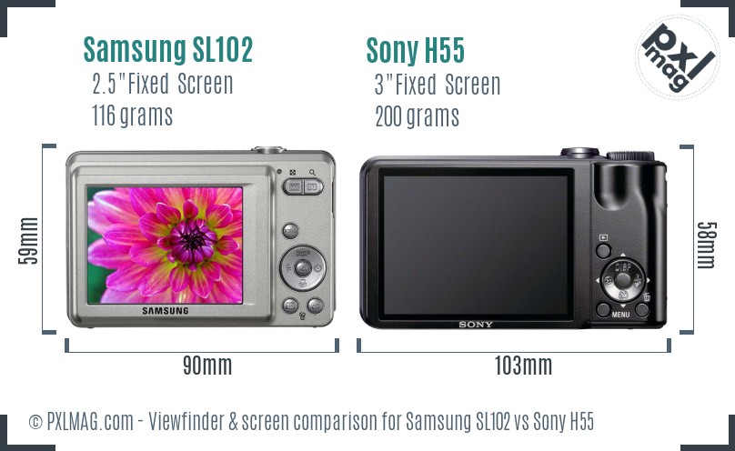 Samsung SL102 vs Sony H55 Screen and Viewfinder comparison