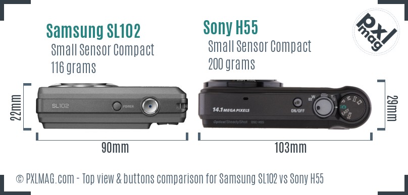 Samsung SL102 vs Sony H55 top view buttons comparison