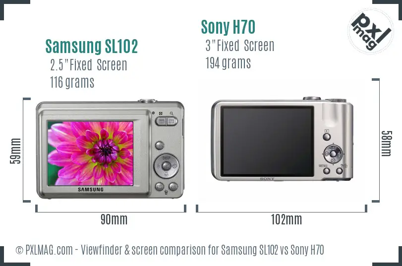 Samsung SL102 vs Sony H70 Screen and Viewfinder comparison