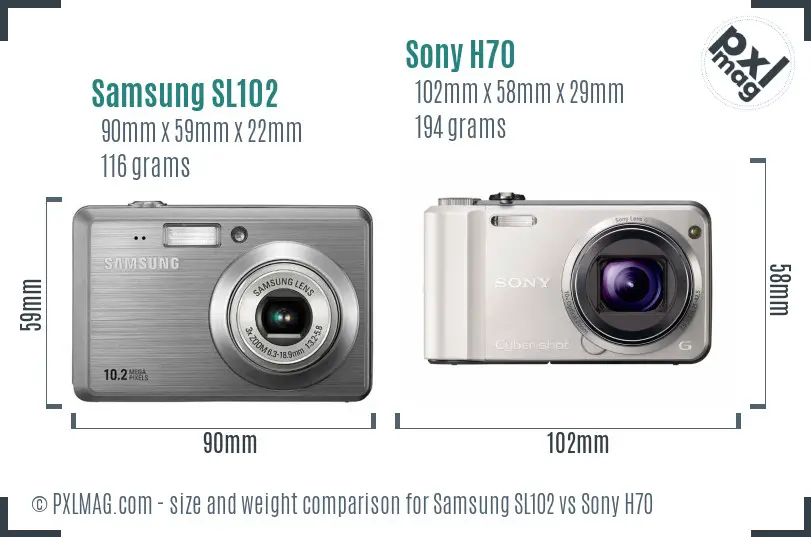 Samsung SL102 vs Sony H70 size comparison