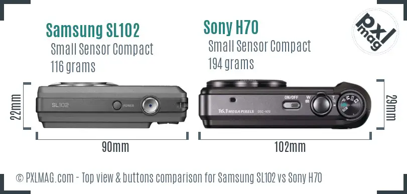 Samsung SL102 vs Sony H70 top view buttons comparison