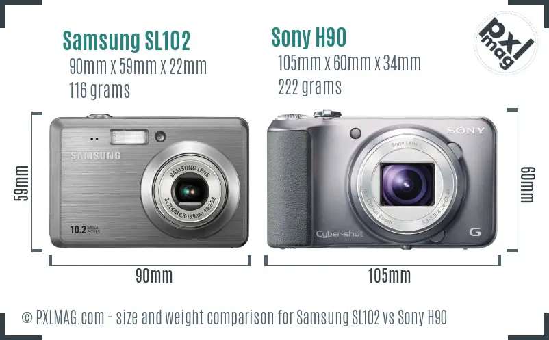 Samsung SL102 vs Sony H90 size comparison