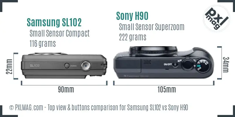 Samsung SL102 vs Sony H90 top view buttons comparison