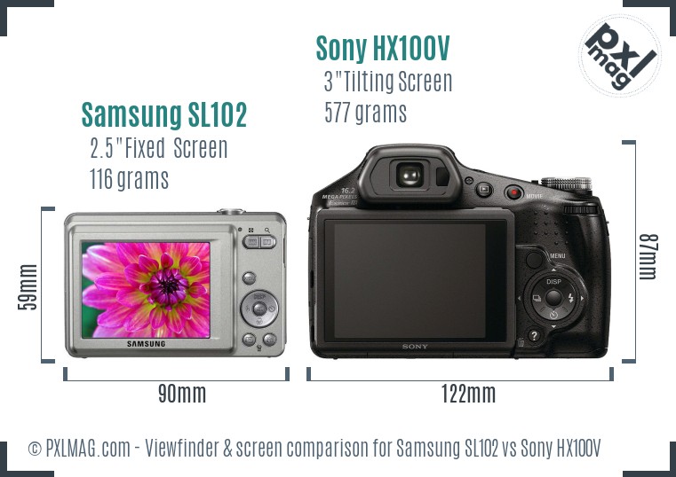 Samsung SL102 vs Sony HX100V Screen and Viewfinder comparison