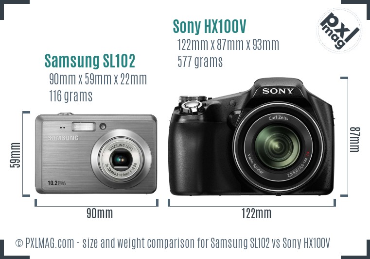 Samsung SL102 vs Sony HX100V size comparison
