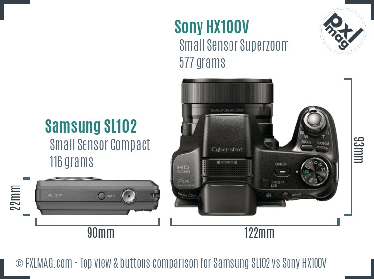 Samsung SL102 vs Sony HX100V top view buttons comparison