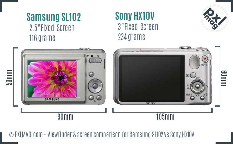 Samsung SL102 vs Sony HX10V Screen and Viewfinder comparison