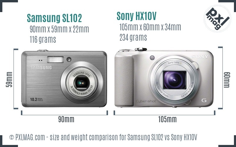 Samsung SL102 vs Sony HX10V size comparison