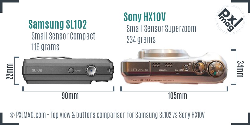 Samsung SL102 vs Sony HX10V top view buttons comparison