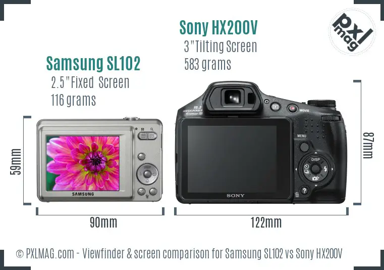 Samsung SL102 vs Sony HX200V Screen and Viewfinder comparison