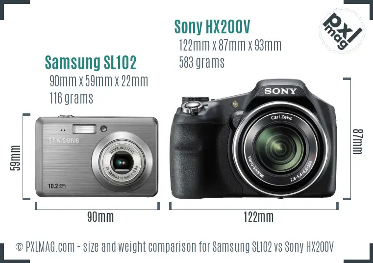 Samsung SL102 vs Sony HX200V size comparison