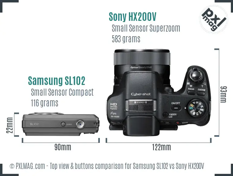 Samsung SL102 vs Sony HX200V top view buttons comparison