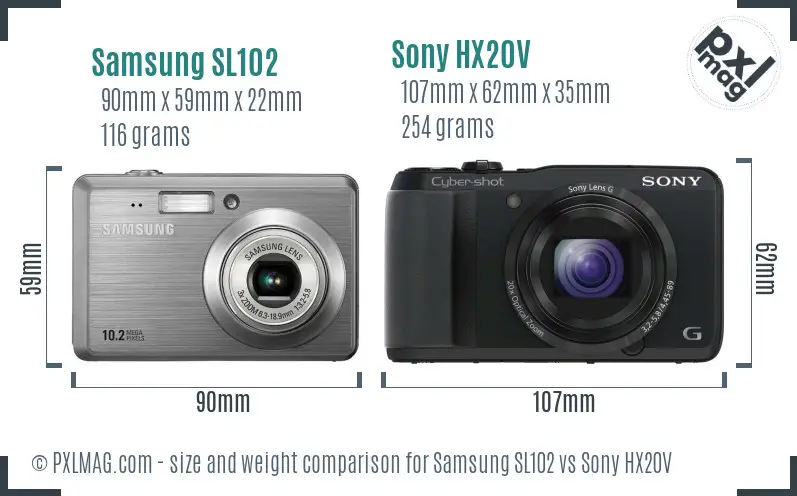 Samsung SL102 vs Sony HX20V size comparison