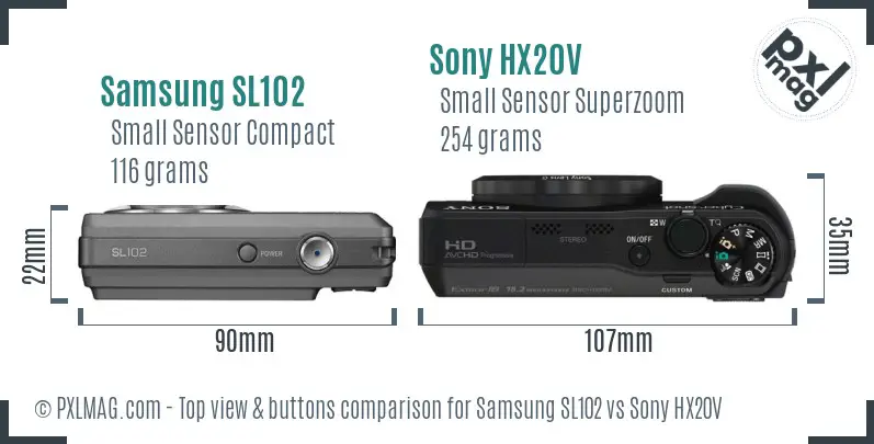 Samsung SL102 vs Sony HX20V top view buttons comparison