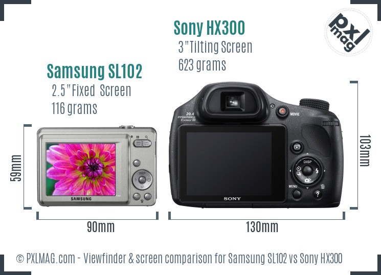 Samsung SL102 vs Sony HX300 Screen and Viewfinder comparison