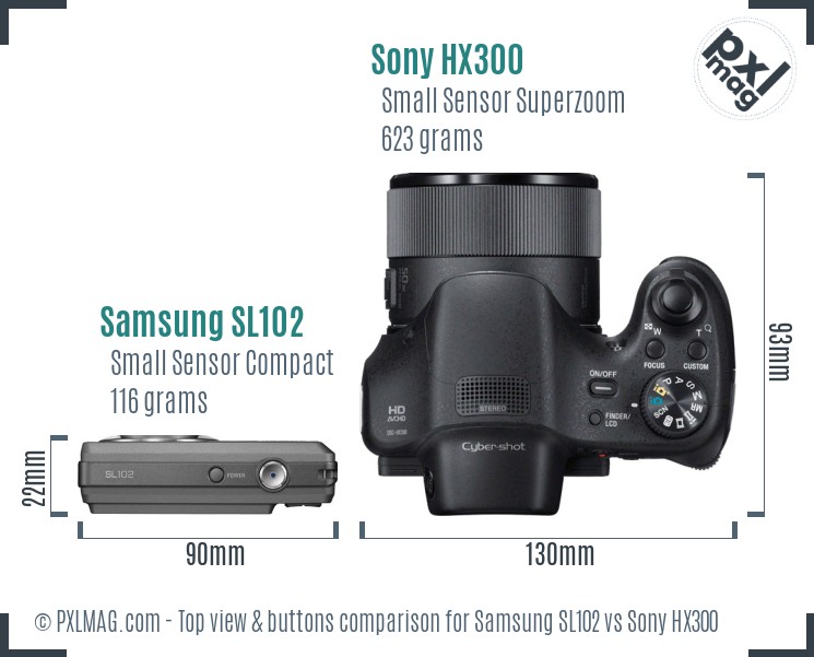 Samsung SL102 vs Sony HX300 top view buttons comparison