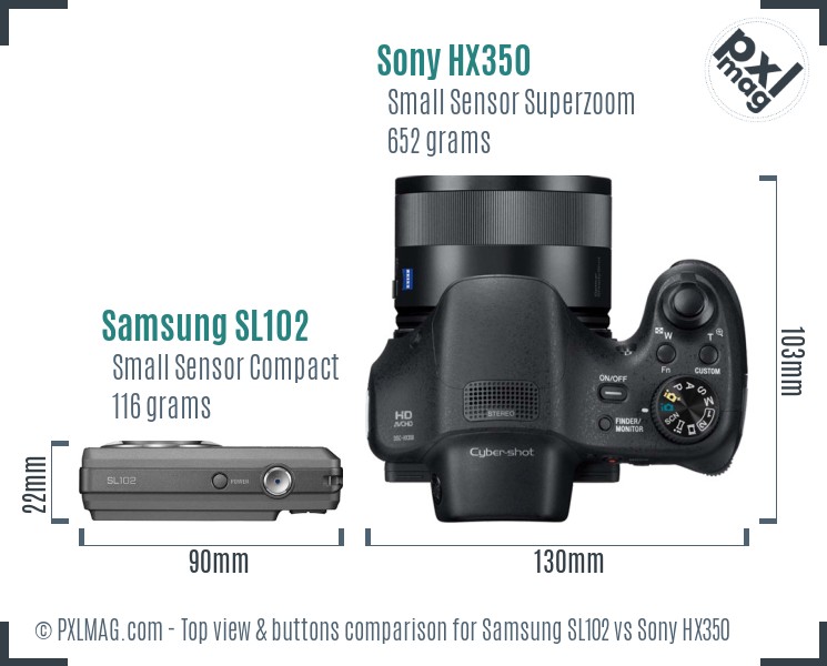 Samsung SL102 vs Sony HX350 top view buttons comparison