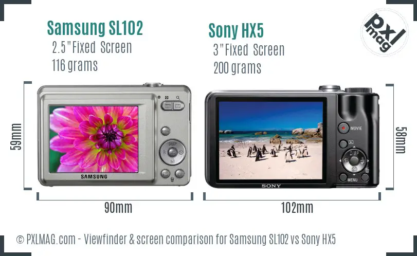 Samsung SL102 vs Sony HX5 Screen and Viewfinder comparison Samsung SL102 vs Sony HX5 Screen and Viewfinder comparison