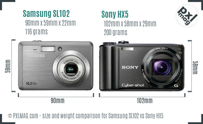 Samsung SL102 vs Sony HX5 size comparison Samsung SL102 vs Sony HX5 size comparison