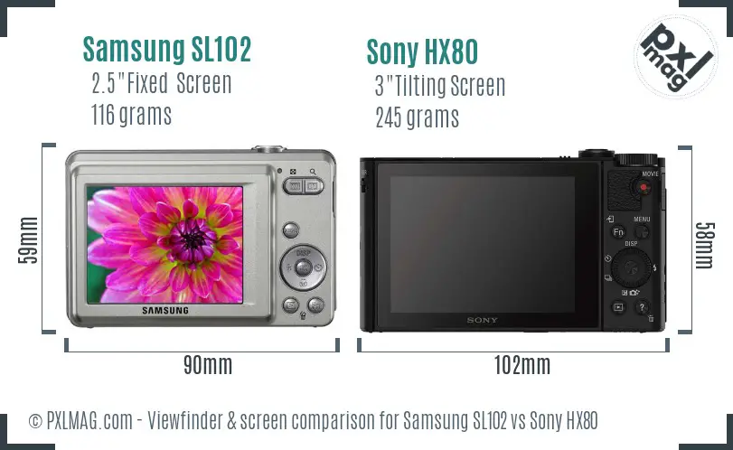 Samsung SL102 vs Sony HX80 Screen and Viewfinder comparison