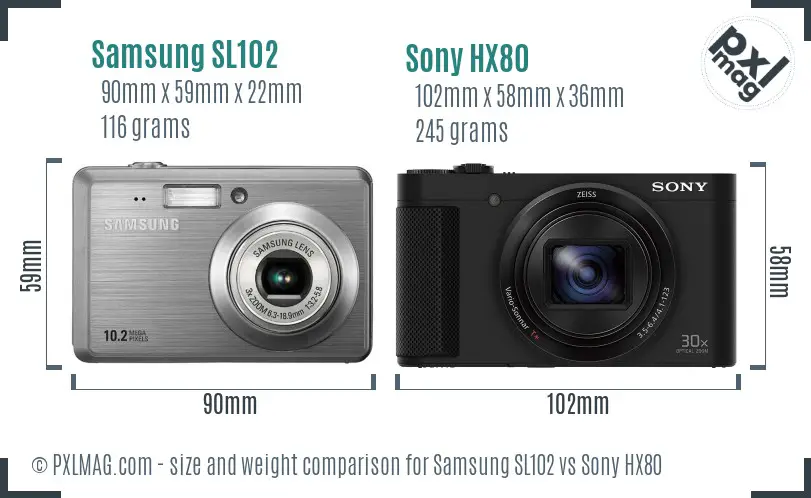 Samsung SL102 vs Sony HX80 size comparison