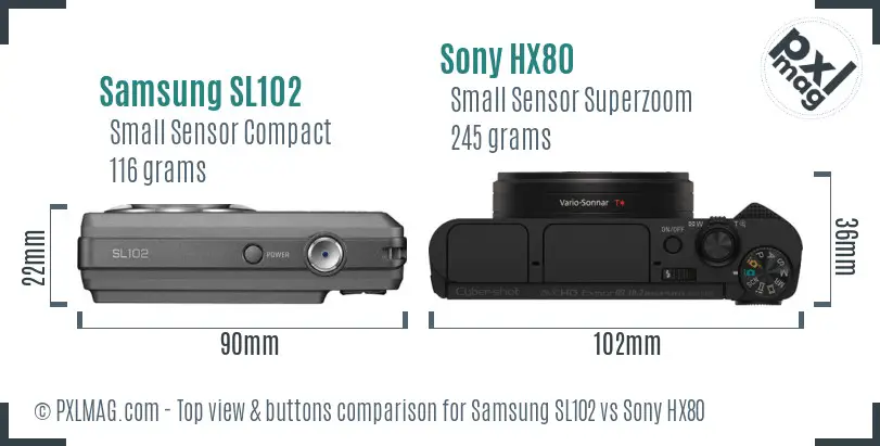 Samsung SL102 vs Sony HX80 top view buttons comparison