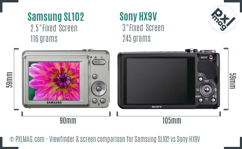 Samsung SL102 vs Sony HX9V Screen and Viewfinder comparison