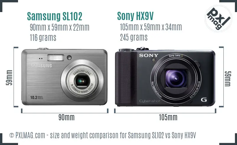 Samsung SL102 vs Sony HX9V size comparison
