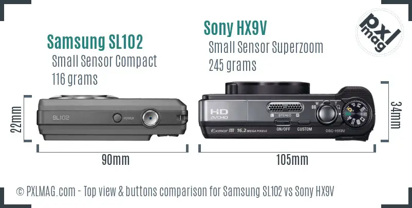 Samsung SL102 vs Sony HX9V top view buttons comparison