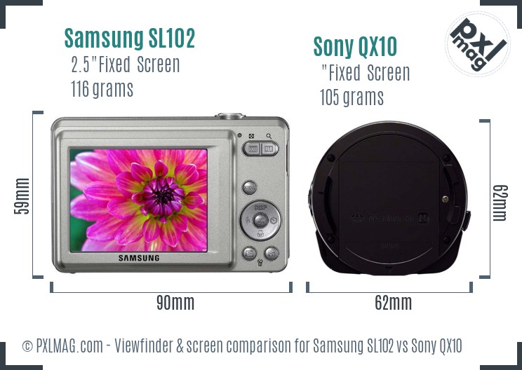 Samsung SL102 vs Sony QX10 Screen and Viewfinder comparison