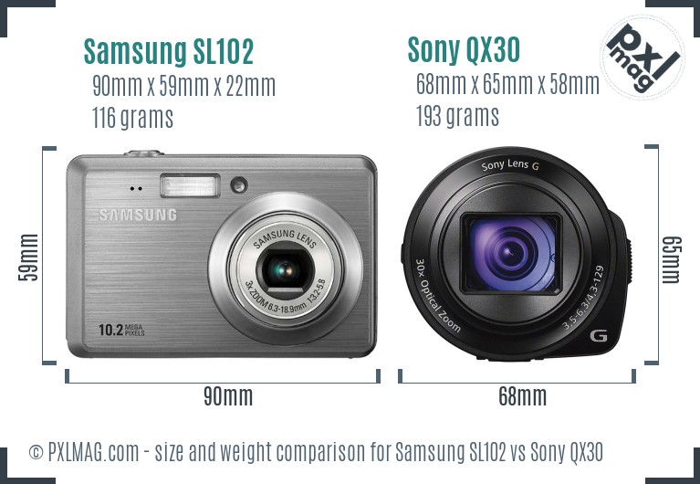 Samsung SL102 vs Sony QX30 size comparison Samsung SL102 vs Sony QX30 size comparison