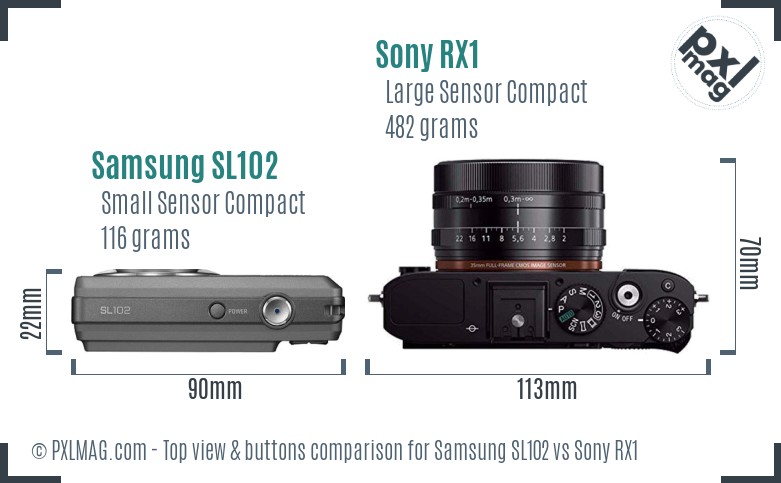 Samsung SL102 vs Sony RX1 top view buttons comparison