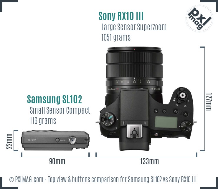 Samsung SL102 vs Sony RX10 III top view buttons comparison