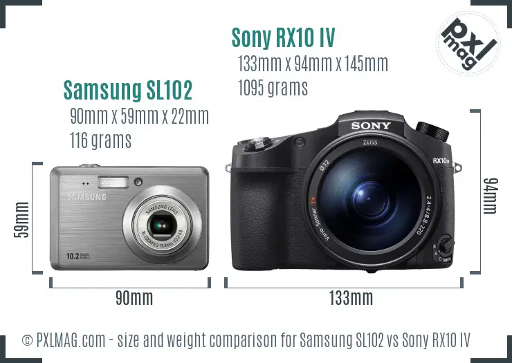 Samsung SL102 vs Sony RX10 IV size comparison