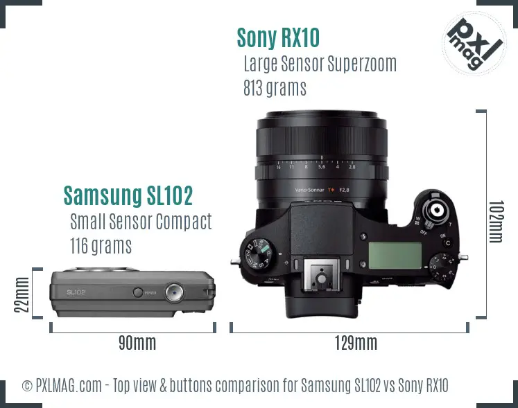 Samsung SL102 vs Sony RX10 top view buttons comparison Samsung SL102 vs Sony RX10 top view buttons comparison