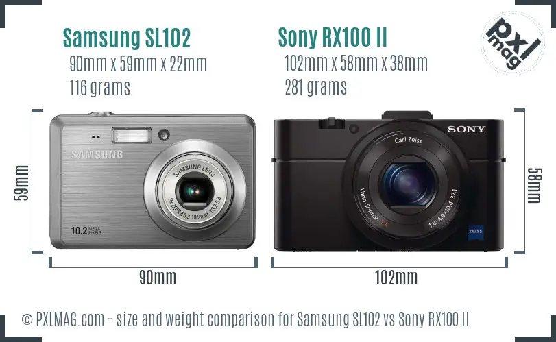 Samsung SL102 vs Sony RX100 II size comparison