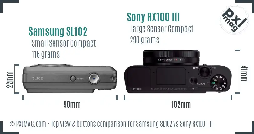 Samsung SL102 vs Sony RX100 III top view buttons comparison